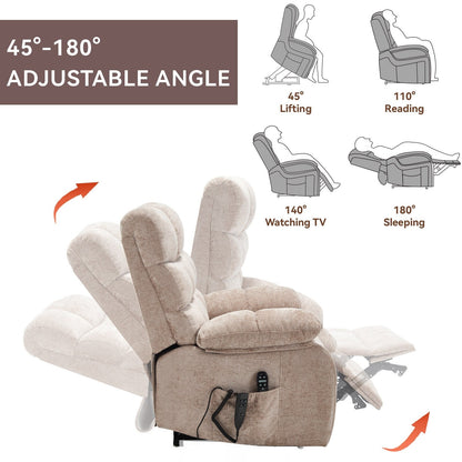 Poltrona reclinabile elettrica Chenille Dual Motor Infinite Position, poltrona reclinabile oversize con massaggio termico e telecomando elettrico