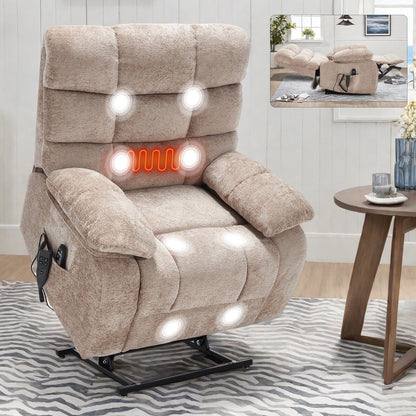 Poltrona reclinabile elettrica Chenille Dual Motor Infinite Position, poltrona reclinabile oversize con massaggio termico e telecomando elettrico