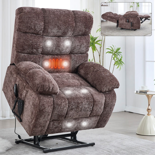 Poltrona reclinabile elettrica Chenille Dual Motor Infinite Position, poltrona reclinabile oversize con massaggio termico e telecomando elettrico