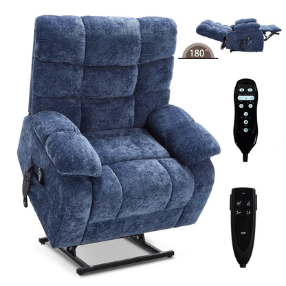 Poltrona reclinabile elettrica Chenille Dual Motor Infinite Position, poltrona reclinabile oversize con massaggio termico e telecomando elettrico