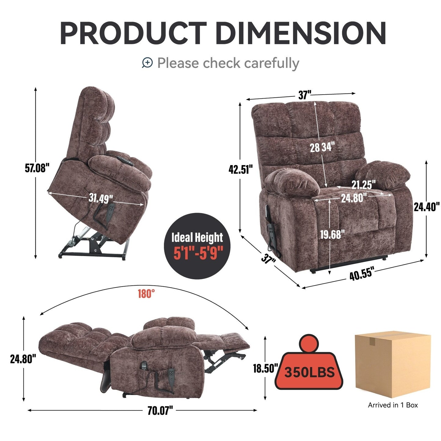 Poltrona reclinabile elettrica Chenille Dual Motor Infinite Position, poltrona reclinabile oversize con massaggio termico e telecomando elettrico