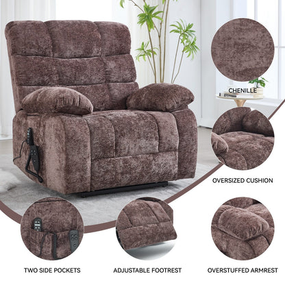 Poltrona reclinabile elettrica Chenille Dual Motor Infinite Position, poltrona reclinabile oversize con massaggio termico e telecomando elettrico