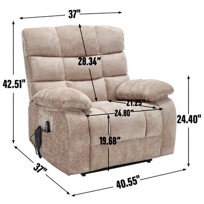 Poltrona reclinabile elettrica Chenille Dual Motor Infinite Position, poltrona reclinabile oversize con massaggio termico e telecomando elettrico