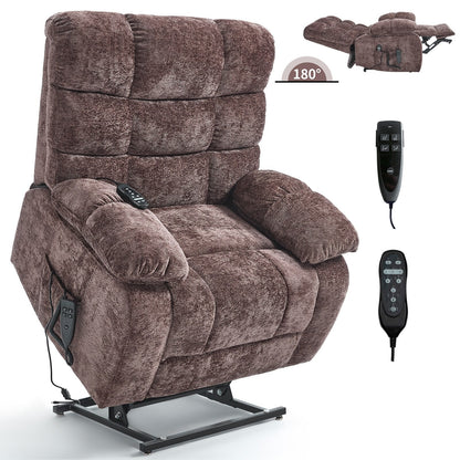 Poltrona reclinabile elettrica Chenille Dual Motor Infinite Position, poltrona reclinabile oversize con massaggio termico e telecomando elettrico