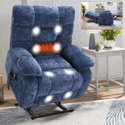 Poltrona reclinabile elettrica Chenille Dual Motor Infinite Position, poltrona reclinabile oversize con massaggio termico e telecomando elettrico