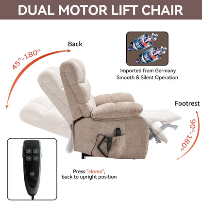 Poltrona reclinabile elettrica Chenille Dual Motor Infinite Position, poltrona reclinabile oversize con massaggio termico e telecomando elettrico