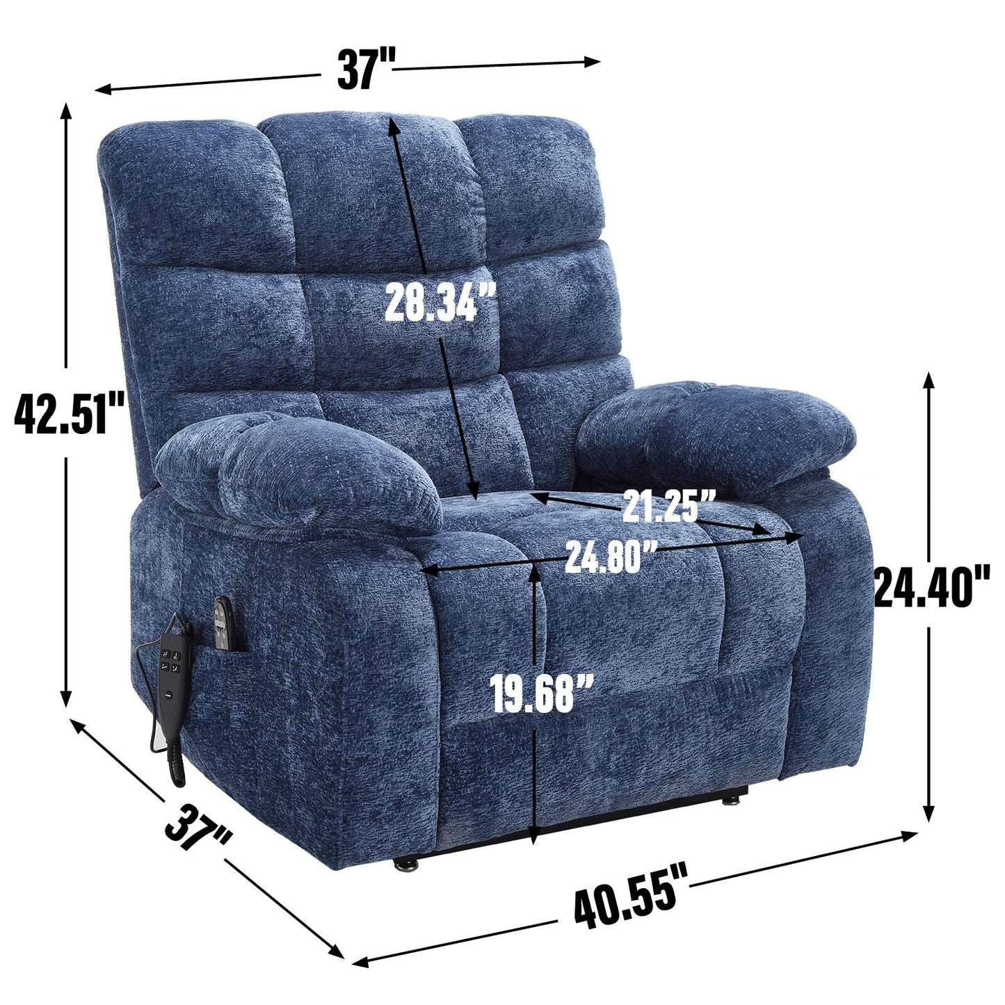 Poltrona reclinabile elettrica Chenille Dual Motor Infinite Position, poltrona reclinabile oversize con massaggio termico e telecomando elettrico