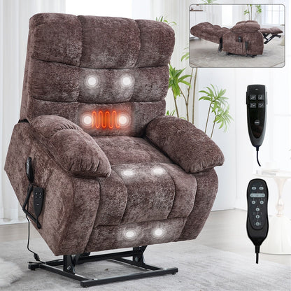 Poltrona reclinabile elettrica Chenille Dual Motor Infinite Position, poltrona reclinabile oversize con massaggio termico e telecomando elettrico