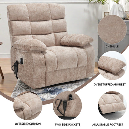 Poltrona reclinabile elettrica Chenille Dual Motor Infinite Position, poltrona reclinabile oversize con massaggio termico e telecomando elettrico