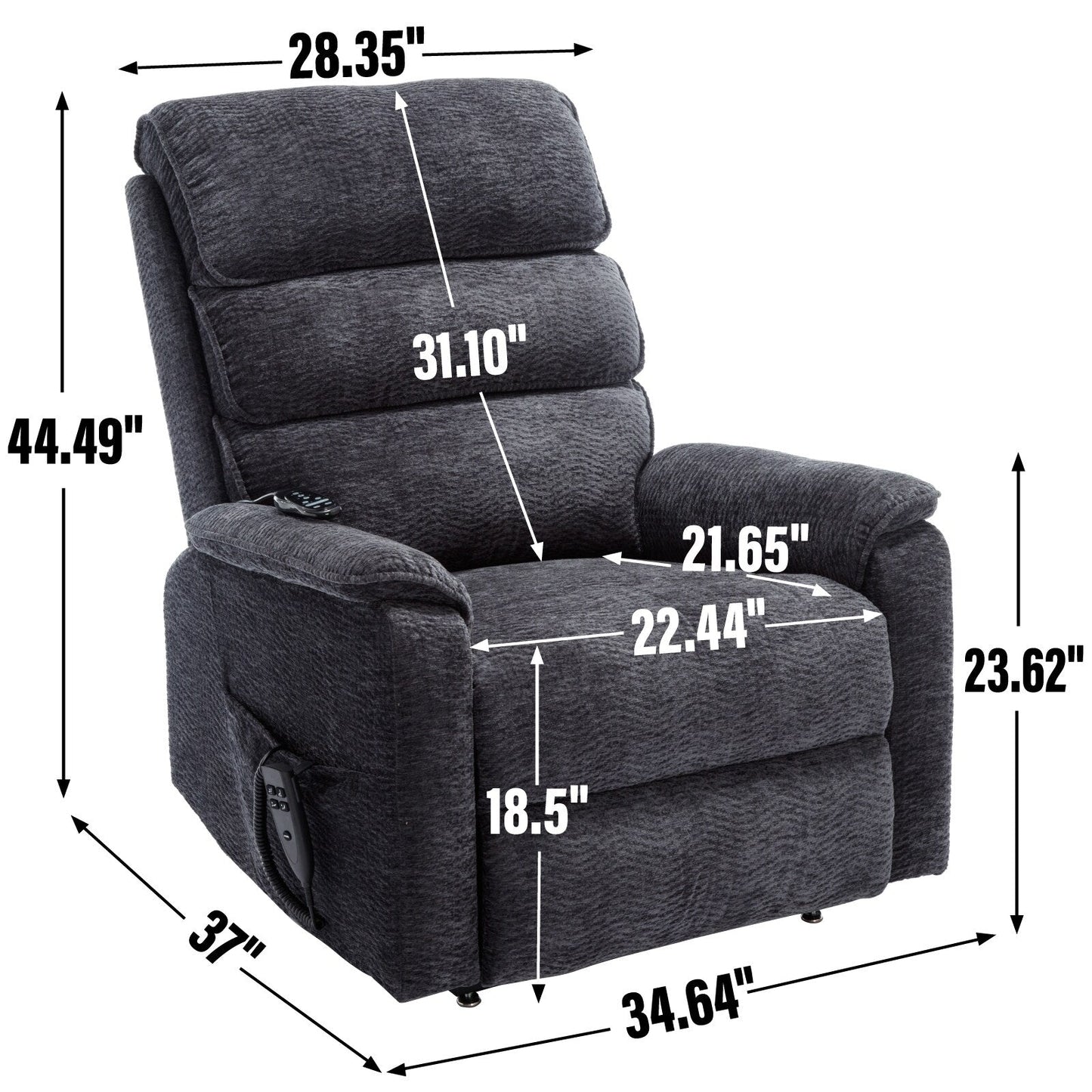 Poltrona reclinabile Chenille Dual Motor Infinite Power Lift con telecomando, massaggio termico e meccanismo di movimento per impieghi gravosi