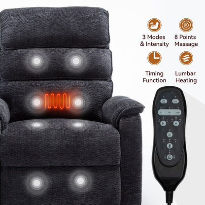 Poltrona reclinabile Chenille Dual Motor Infinite Power Lift con telecomando, massaggio termico e meccanismo di movimento per impieghi gravosi