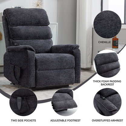 Poltrona reclinabile Chenille Dual Motor Infinite Power Lift con telecomando, massaggio termico e meccanismo di movimento per impieghi gravosi