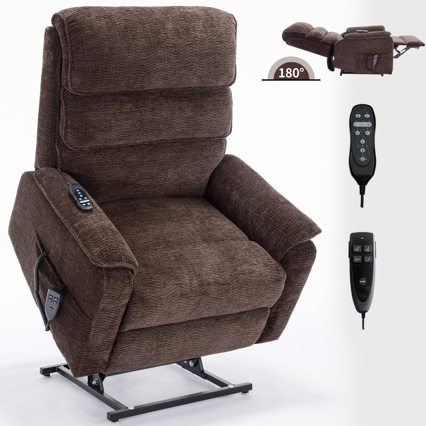 Poltrona reclinabile Chenille Dual Motor Infinite Power Lift con telecomando, massaggio termico e meccanismo di movimento per impieghi gravosi