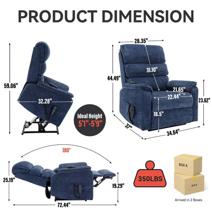 Poltrona reclinabile Chenille Dual Motor Infinite Power Lift con telecomando, massaggio termico e meccanismo di movimento per impieghi gravosi