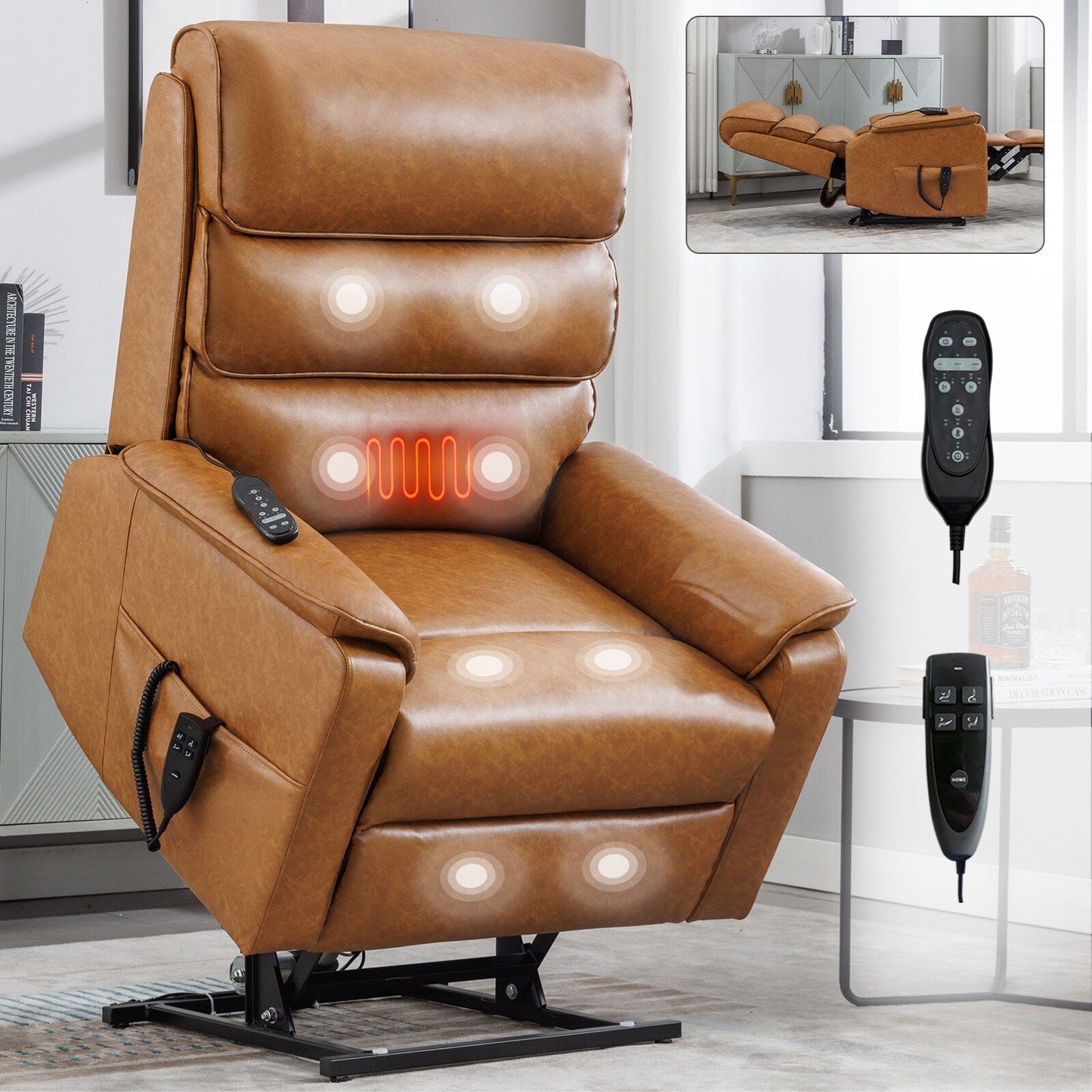 Poltrona reclinabile Chenille Dual Motor Infinite Power Lift con telecomando, massaggio termico e meccanismo di movimento per impieghi gravosi