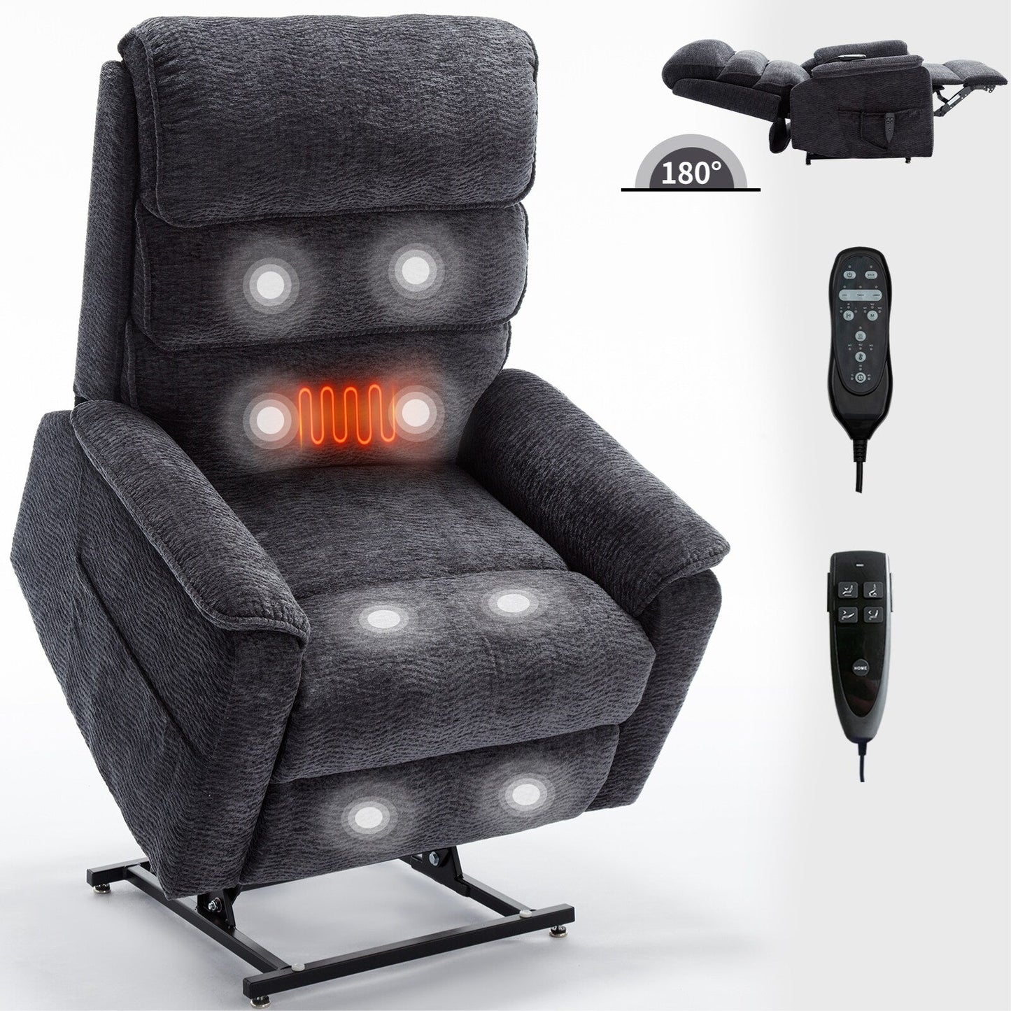 Poltrona reclinabile Chenille Dual Motor Infinite Power Lift con telecomando, massaggio termico e meccanismo di movimento per impieghi gravosi