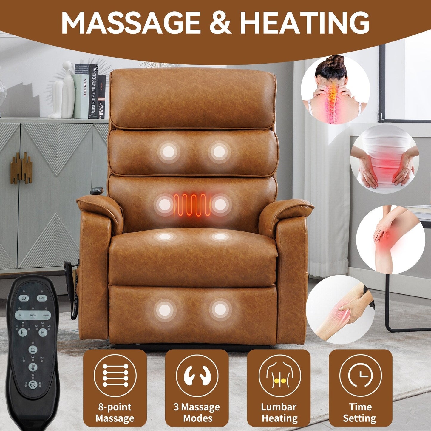 Poltrona reclinabile Chenille Dual Motor Infinite Power Lift con telecomando, massaggio termico e meccanismo di movimento per impieghi gravosi