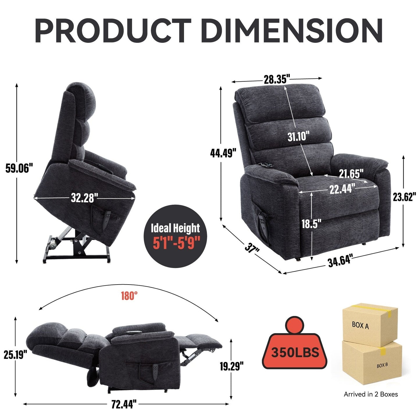 Poltrona reclinabile Chenille Dual Motor Infinite Power Lift con telecomando, massaggio termico e meccanismo di movimento per impieghi gravosi