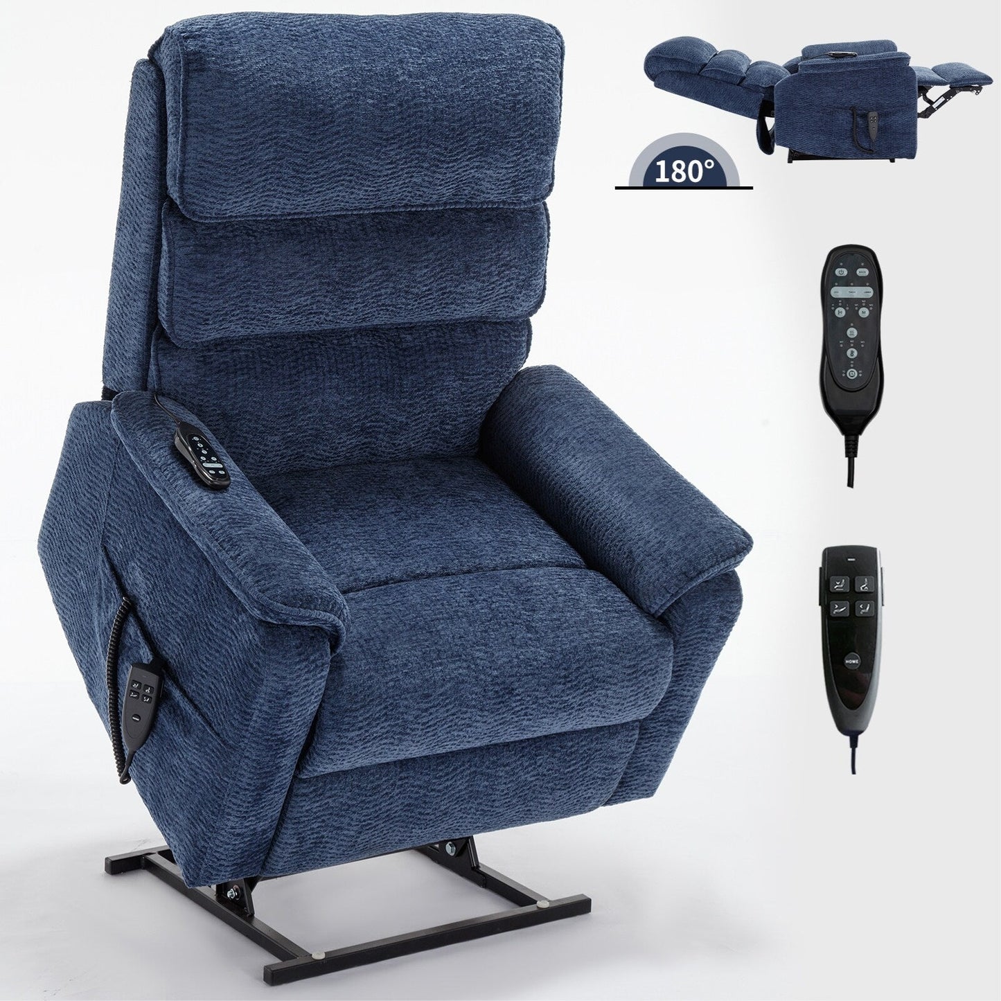 Poltrona reclinabile Chenille Dual Motor Infinite Power Lift con telecomando, massaggio termico e meccanismo di movimento per impieghi gravosi