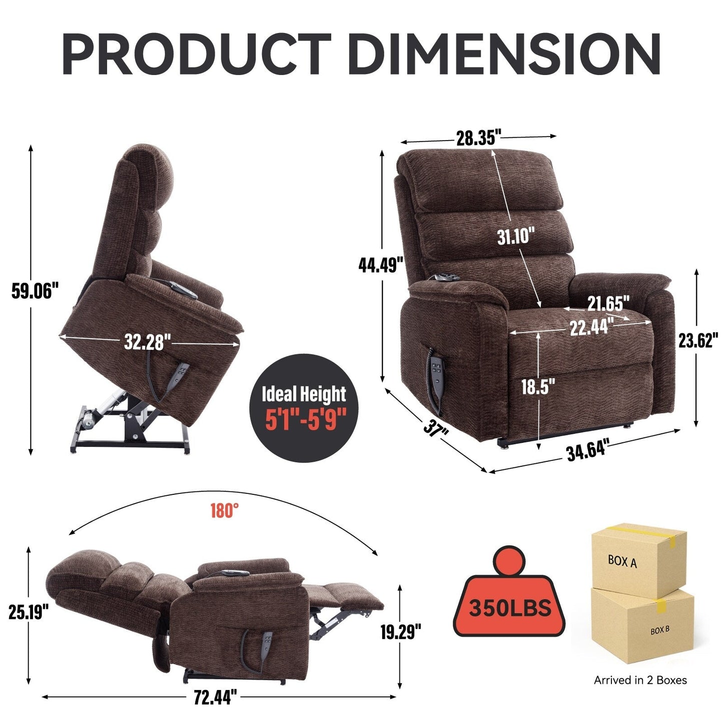 Poltrona reclinabile Chenille Dual Motor Infinite Power Lift con telecomando, massaggio termico e meccanismo di movimento per impieghi gravosi
