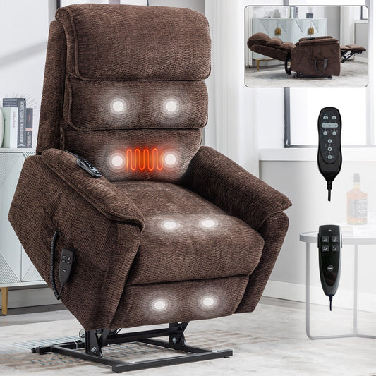 Poltrona reclinabile Chenille Dual Motor Infinite Power Lift con telecomando, massaggio termico e meccanismo di movimento per impieghi gravosi