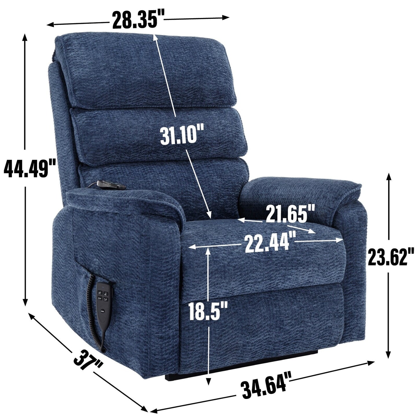 Poltrona reclinabile Chenille Dual Motor Infinite Power Lift con telecomando, massaggio termico e meccanismo di movimento per impieghi gravosi