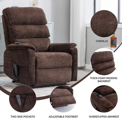 Poltrona reclinabile Chenille Dual Motor Infinite Power Lift con telecomando, massaggio termico e meccanismo di movimento per impieghi gravosi