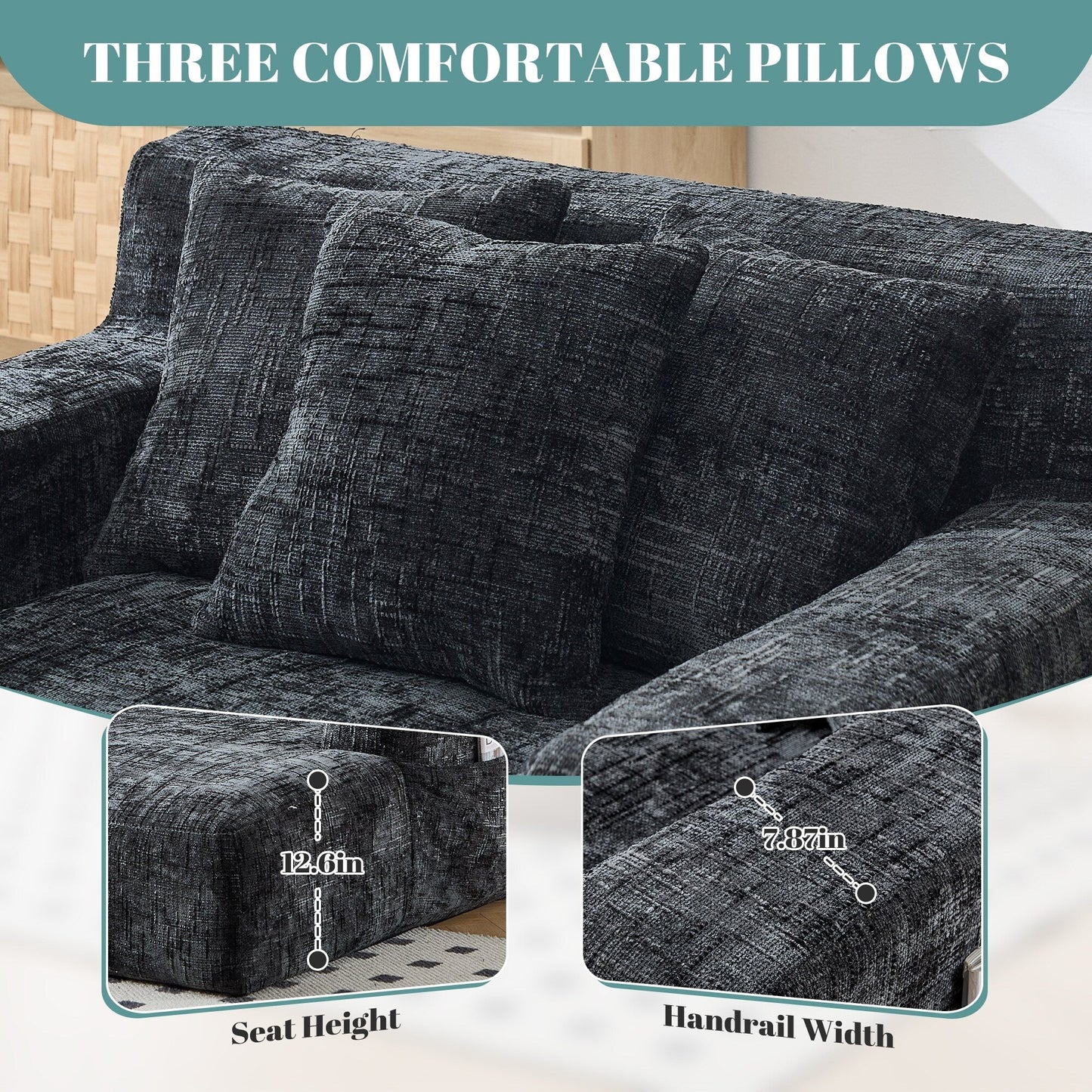 Divano letto Chenille Lazy Sofa con cuscini - Poltrona trasformabile con braccioli, divano letto multiposizione per soggiorno