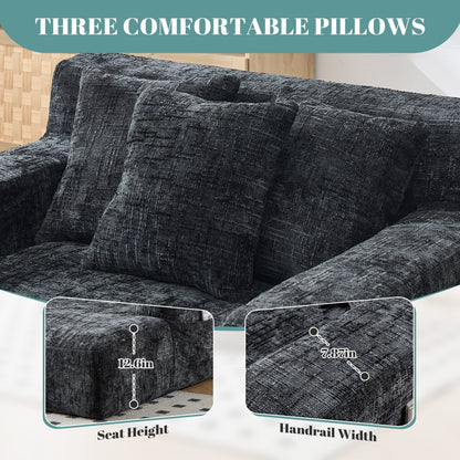 Divano letto Chenille Lazy Sofa con cuscini - Poltrona trasformabile con braccioli, divano letto multiposizione per soggiorno