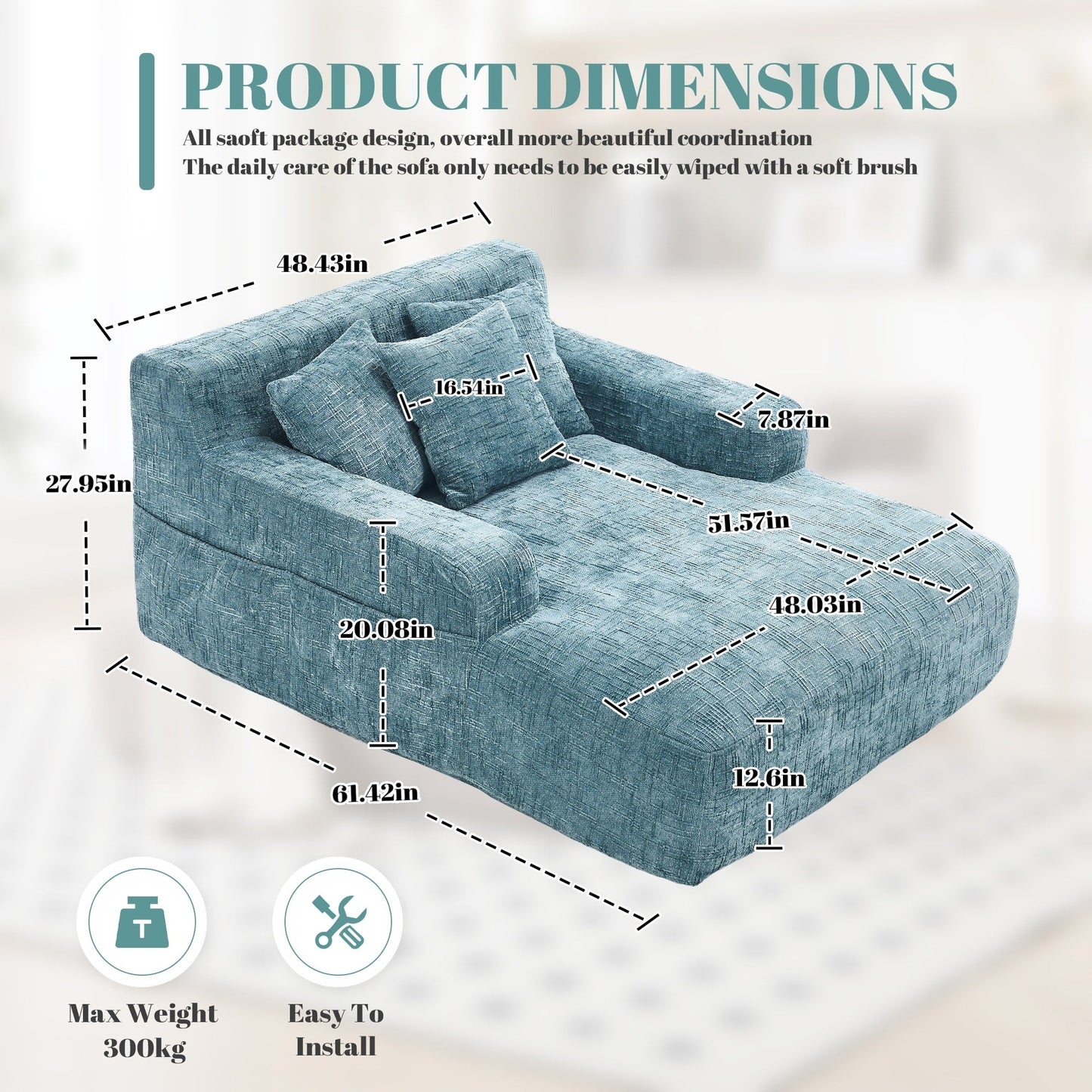 Divano letto Chenille Lazy Sofa con cuscini - Poltrona trasformabile con braccioli, divano letto multiposizione per soggiorno