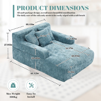 Divano letto Chenille Lazy Sofa con cuscini - Poltrona trasformabile con braccioli, divano letto multiposizione per soggiorno