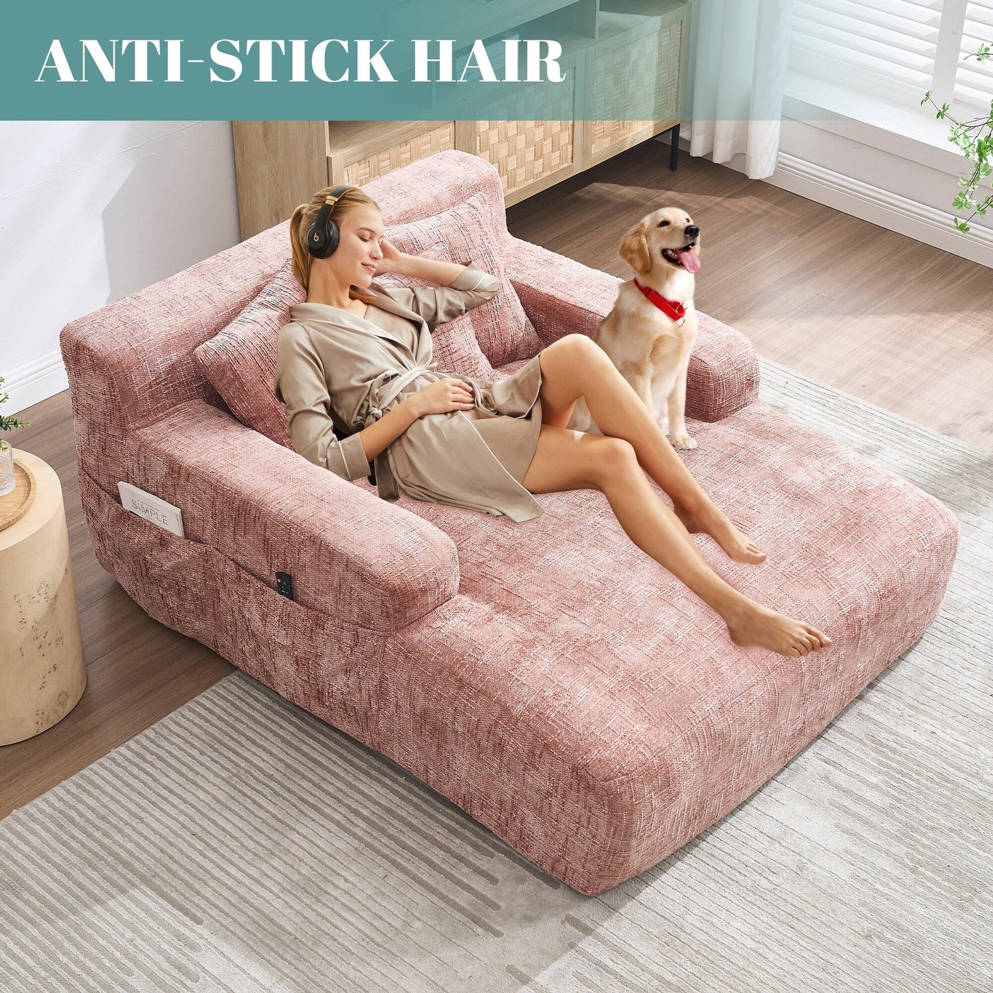 Divano letto Chenille Lazy Sofa con cuscini - Poltrona trasformabile con braccioli, divano letto multiposizione per soggiorno