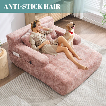 Divano letto Chenille Lazy Sofa con cuscini - Poltrona trasformabile con braccioli, divano letto multiposizione per soggiorno