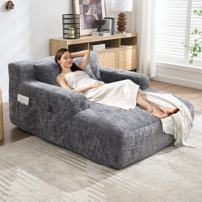 Divano letto Chenille Lazy Sofa con cuscini - Poltrona trasformabile con braccioli, divano letto multiposizione per soggiorno
