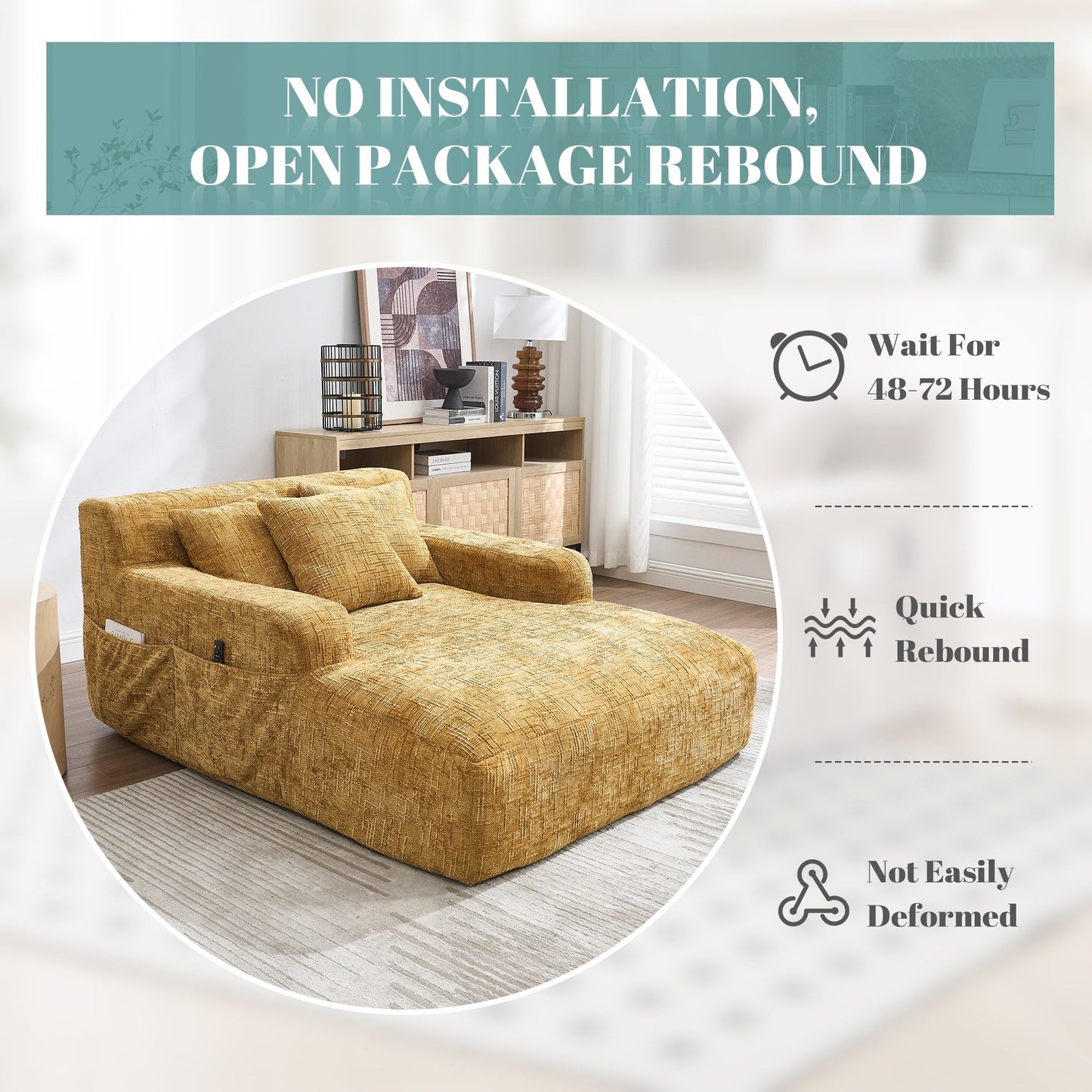 Divano letto Chenille Lazy Sofa con cuscini - Poltrona trasformabile con braccioli, divano letto multiposizione per soggiorno