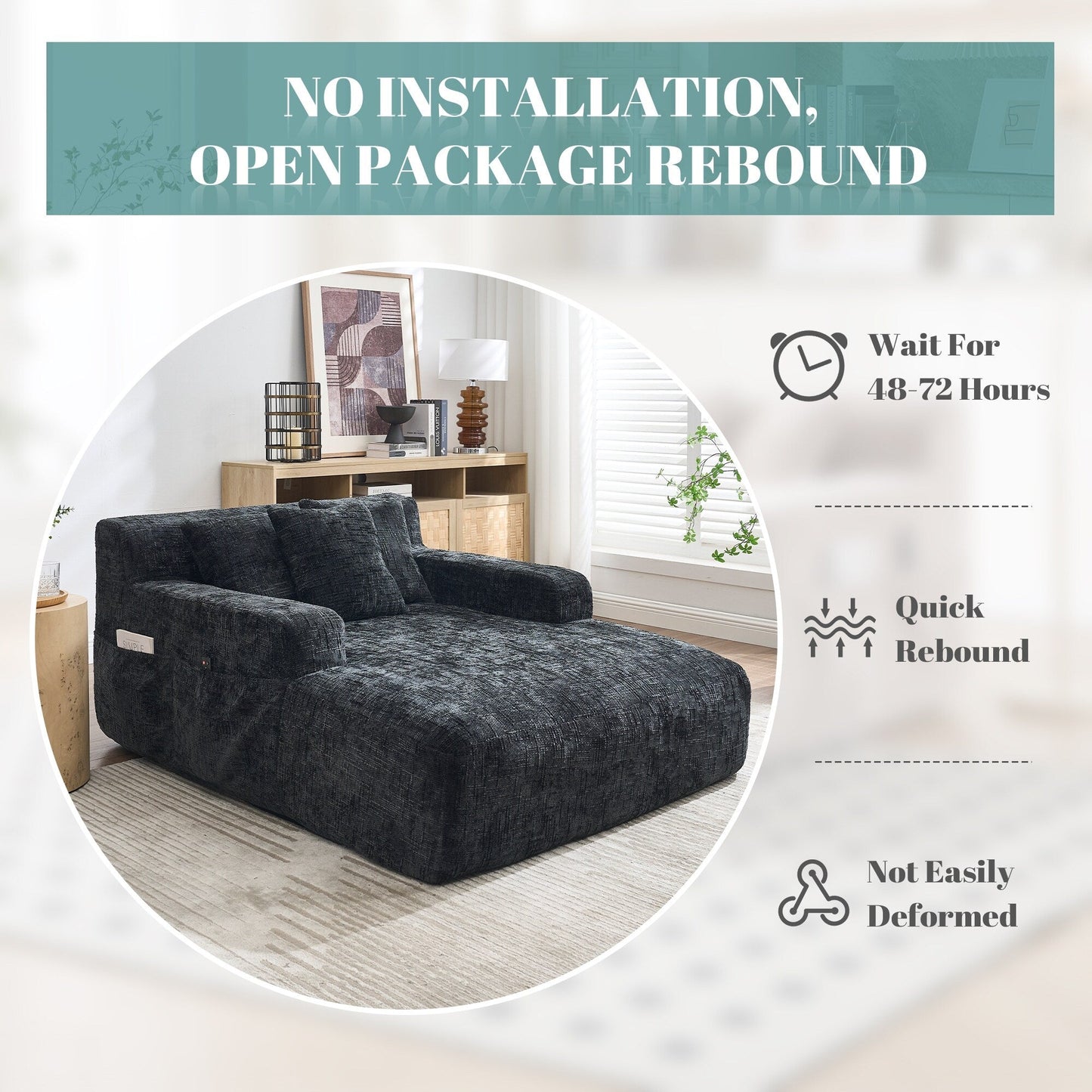 Divano letto Chenille Lazy Sofa con cuscini - Poltrona trasformabile con braccioli, divano letto multiposizione per soggiorno