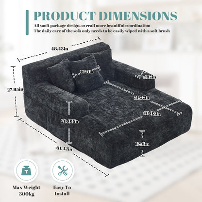 Divano letto Chenille Lazy Sofa con cuscini - Poltrona trasformabile con braccioli, divano letto multiposizione per soggiorno