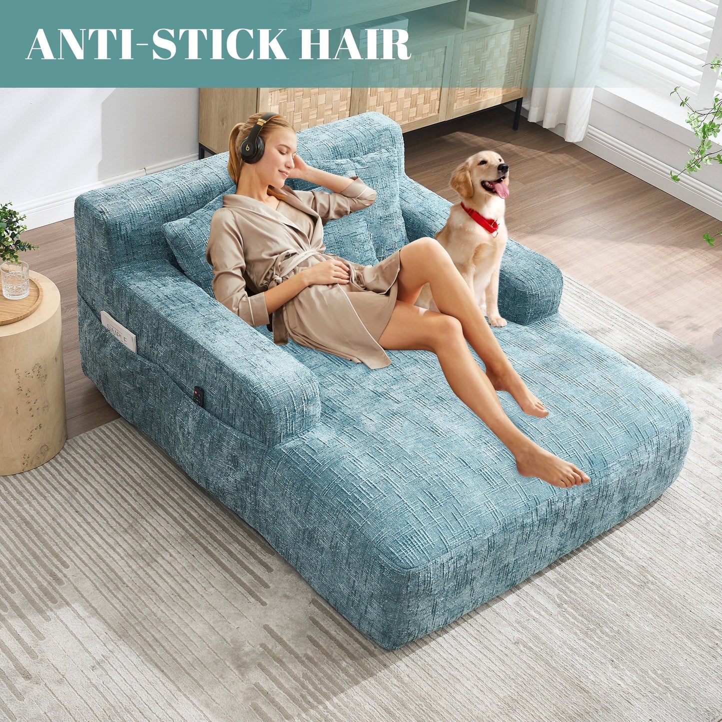 Divano letto Chenille Lazy Sofa con cuscini - Poltrona trasformabile con braccioli, divano letto multiposizione per soggiorno