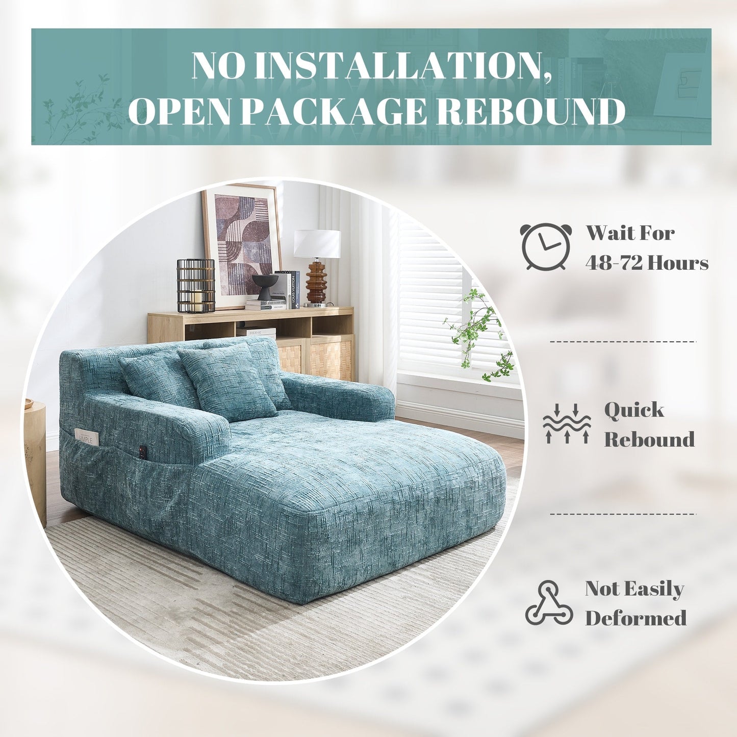 Divano letto Chenille Lazy Sofa con cuscini - Poltrona trasformabile con braccioli, divano letto multiposizione per soggiorno