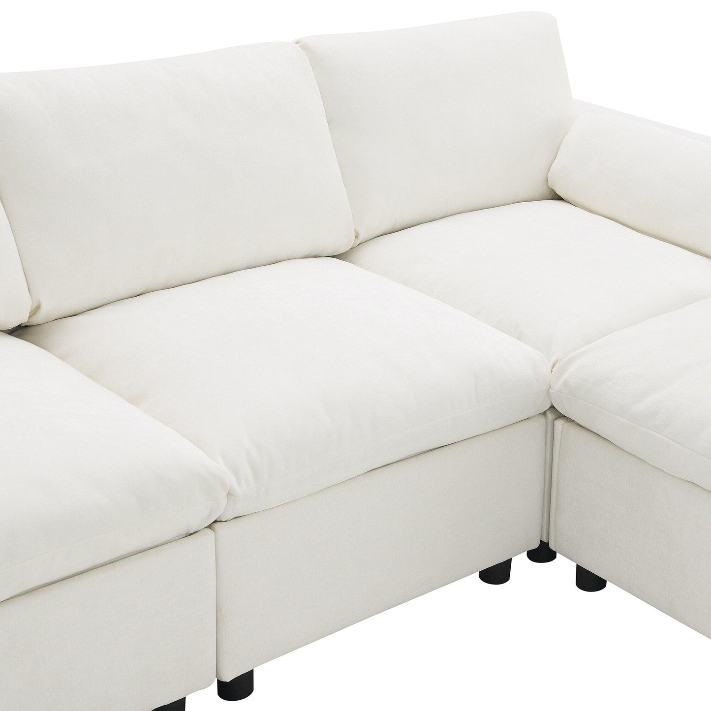 Divano componibile modulare in ciniglia con tasche portaoggetti, divano a U da 5 posti con cuscini, divano Cloud con 2 pouf mobili
