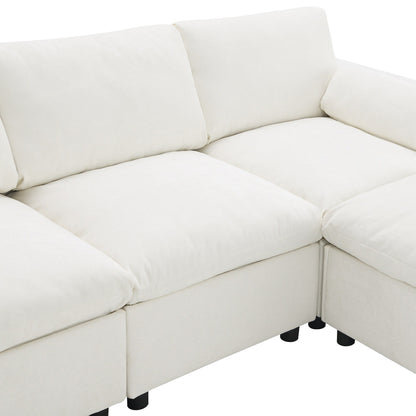 Divano componibile modulare in ciniglia con tasche portaoggetti, divano a U da 5 posti con cuscini, divano Cloud con 2 pouf mobili