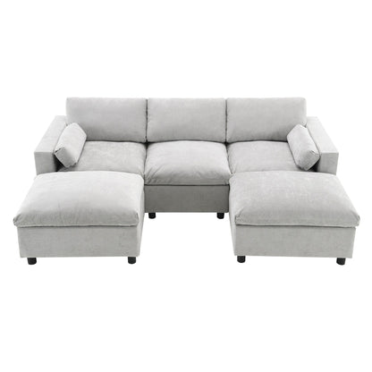 Divano componibile modulare in ciniglia con tasche portaoggetti, divano a U da 5 posti con cuscini, divano Cloud con 2 pouf mobili