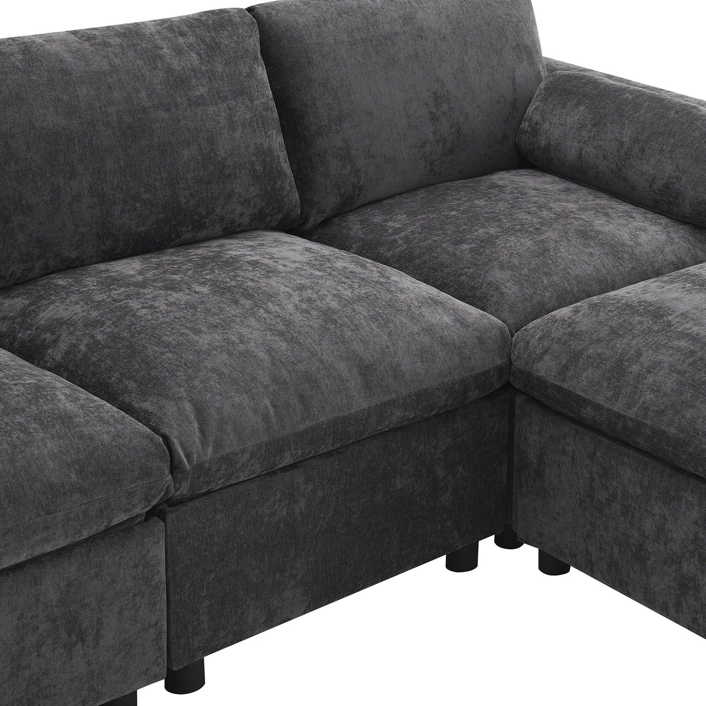 Divano componibile modulare in ciniglia con tasche portaoggetti, divano a U da 5 posti con cuscini, divano Cloud con 2 pouf mobili