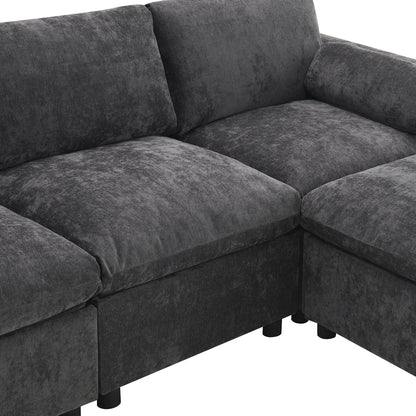 Divano componibile modulare in ciniglia con tasche portaoggetti, divano a U da 5 posti con cuscini, divano Cloud con 2 pouf mobili