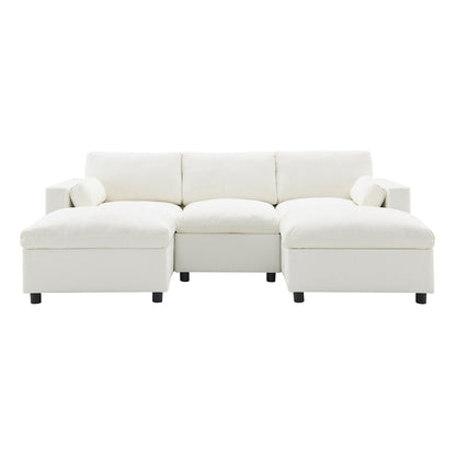 Divano componibile modulare in ciniglia con tasche portaoggetti, divano a U da 5 posti con cuscini, divano Cloud con 2 pouf mobili