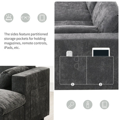 Divano componibile modulare in ciniglia con tasche portaoggetti, divano a U da 5 posti con cuscini, divano Cloud con 2 pouf mobili