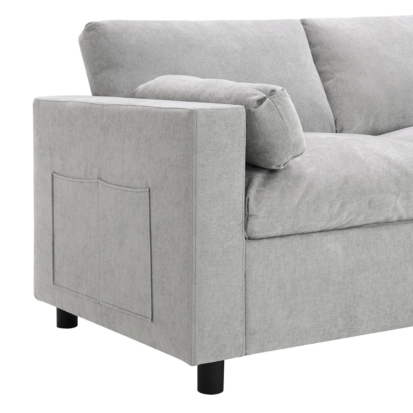 Divano componibile modulare in ciniglia con tasche portaoggetti, divano a U da 5 posti con cuscini, divano Cloud con 2 pouf mobili