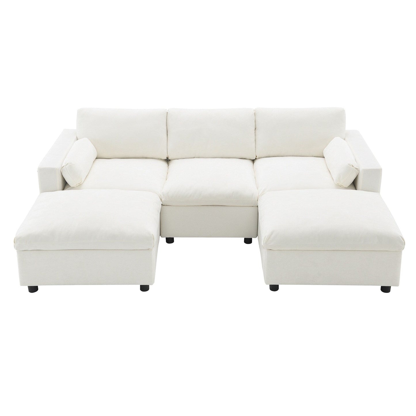 Divano componibile modulare in ciniglia con tasche portaoggetti, divano a U da 5 posti con cuscini, divano Cloud con 2 pouf mobili