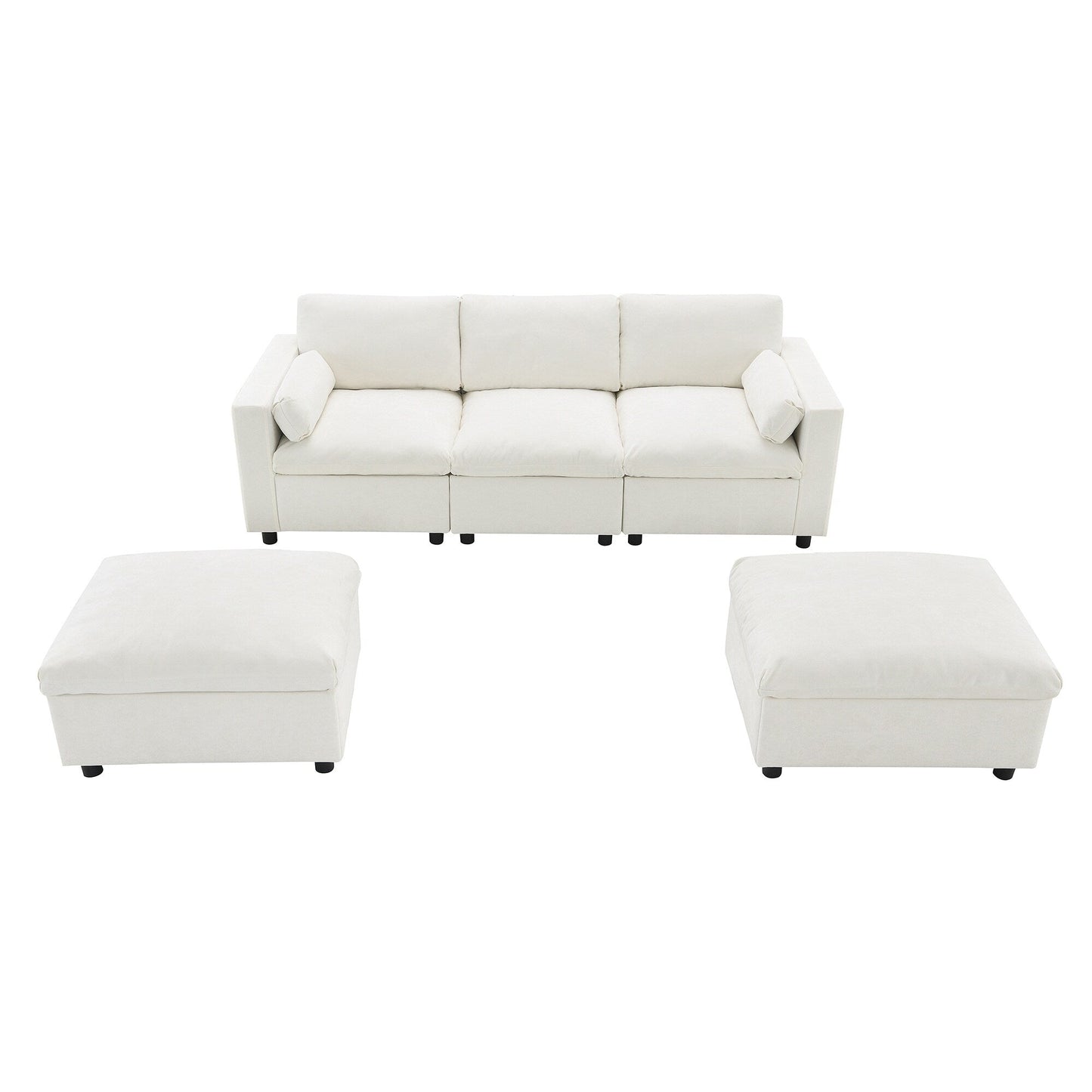 Divano componibile modulare in ciniglia con tasche portaoggetti, divano a U da 5 posti con cuscini, divano Cloud con 2 pouf mobili
