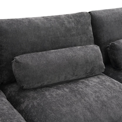 Divano componibile modulare in ciniglia con tasche portaoggetti, divano a U da 5 posti con cuscini, divano Cloud con 2 pouf mobili